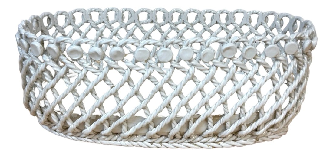 Italian Creamware, in White Rope-Twist Oval Centerpiece Basket, Mid-20th Century (1 of 18)