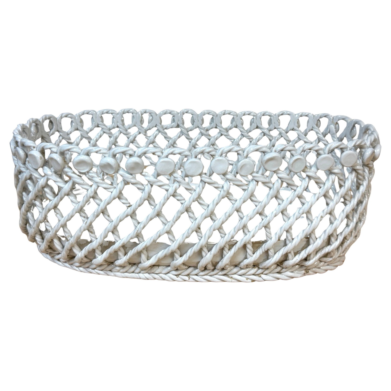 Italian Creamware, in White Rope-Twist Oval Centerpiece Basket, Mid-20th Century - 4