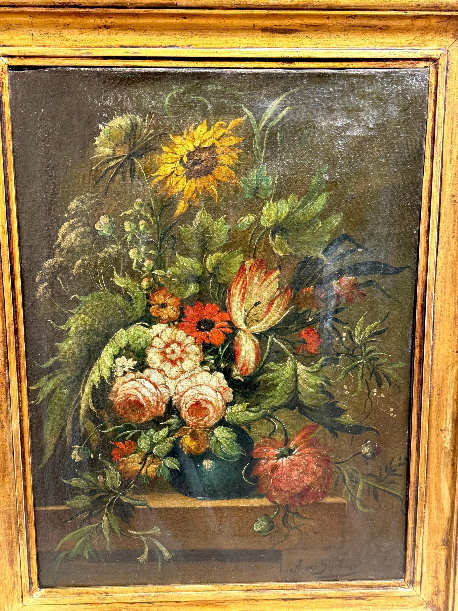 Antique Dutch Floral Still Life Signed "A. van Sijnkens", 19th C or Older - 6