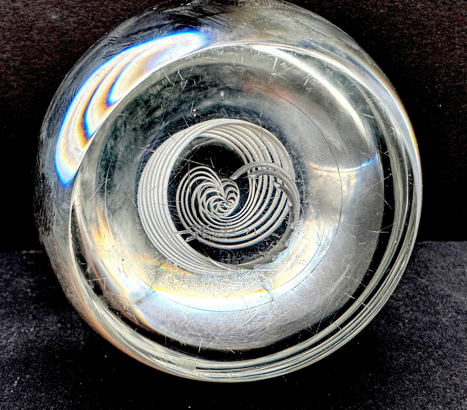 Signed Steuben White Swirl & Bubble Glass Egg Paperweight by George Thompson - 14