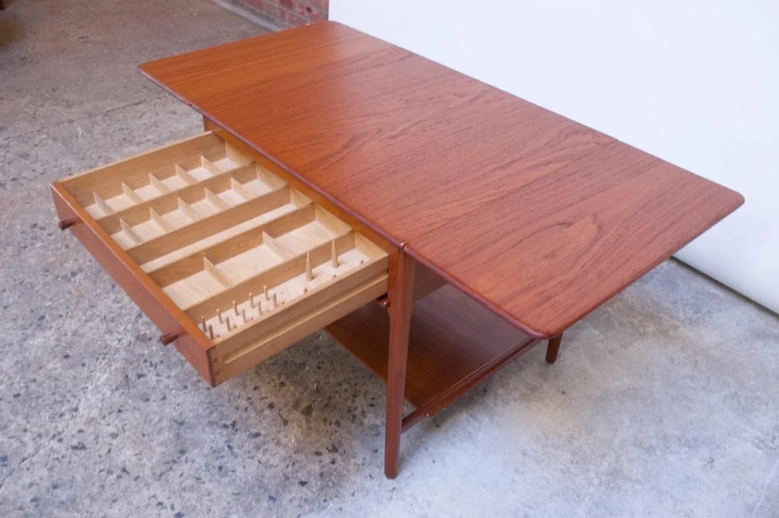 Hans Wegner for Andreas Tuck Model AT33 Drop-Leaf Sewing Table in Teak - 5