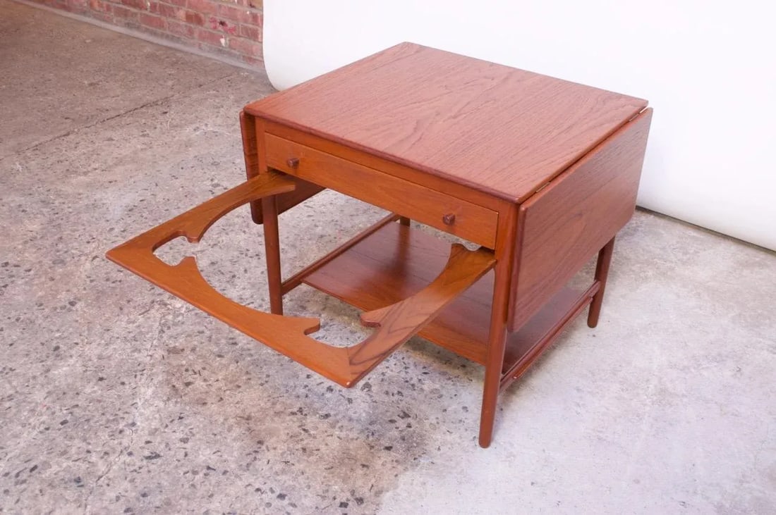 Hans Wegner for Andreas Tuck Model AT33 Drop-Leaf Sewing Table in Teak - 6