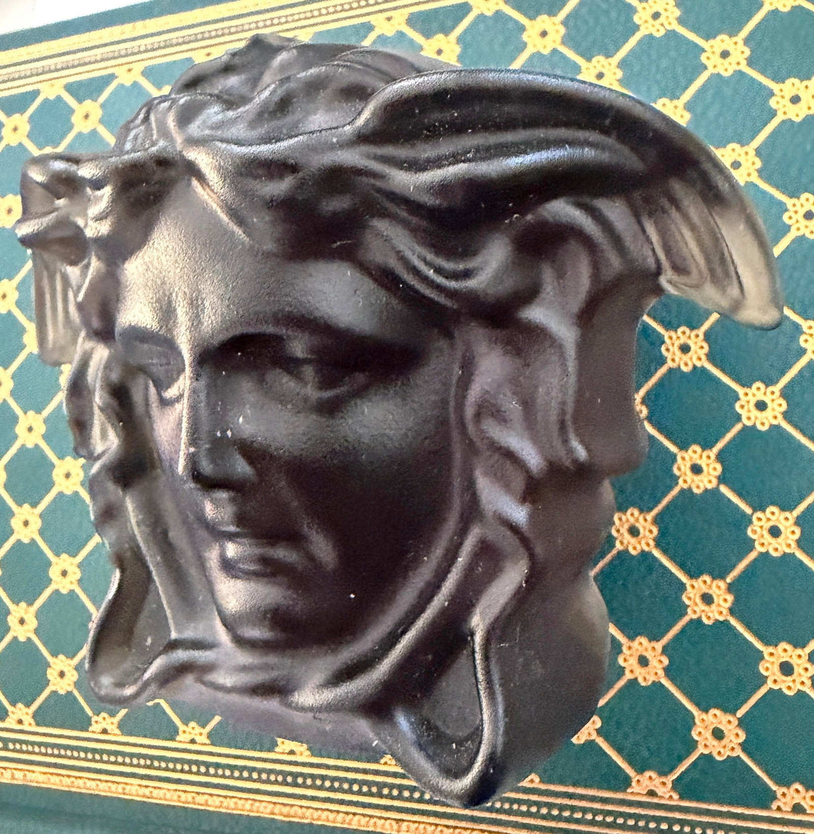 Versace Head of Medusa Black Matte Frosted Crystal Paperweight by Rosenthal of Germany - 3