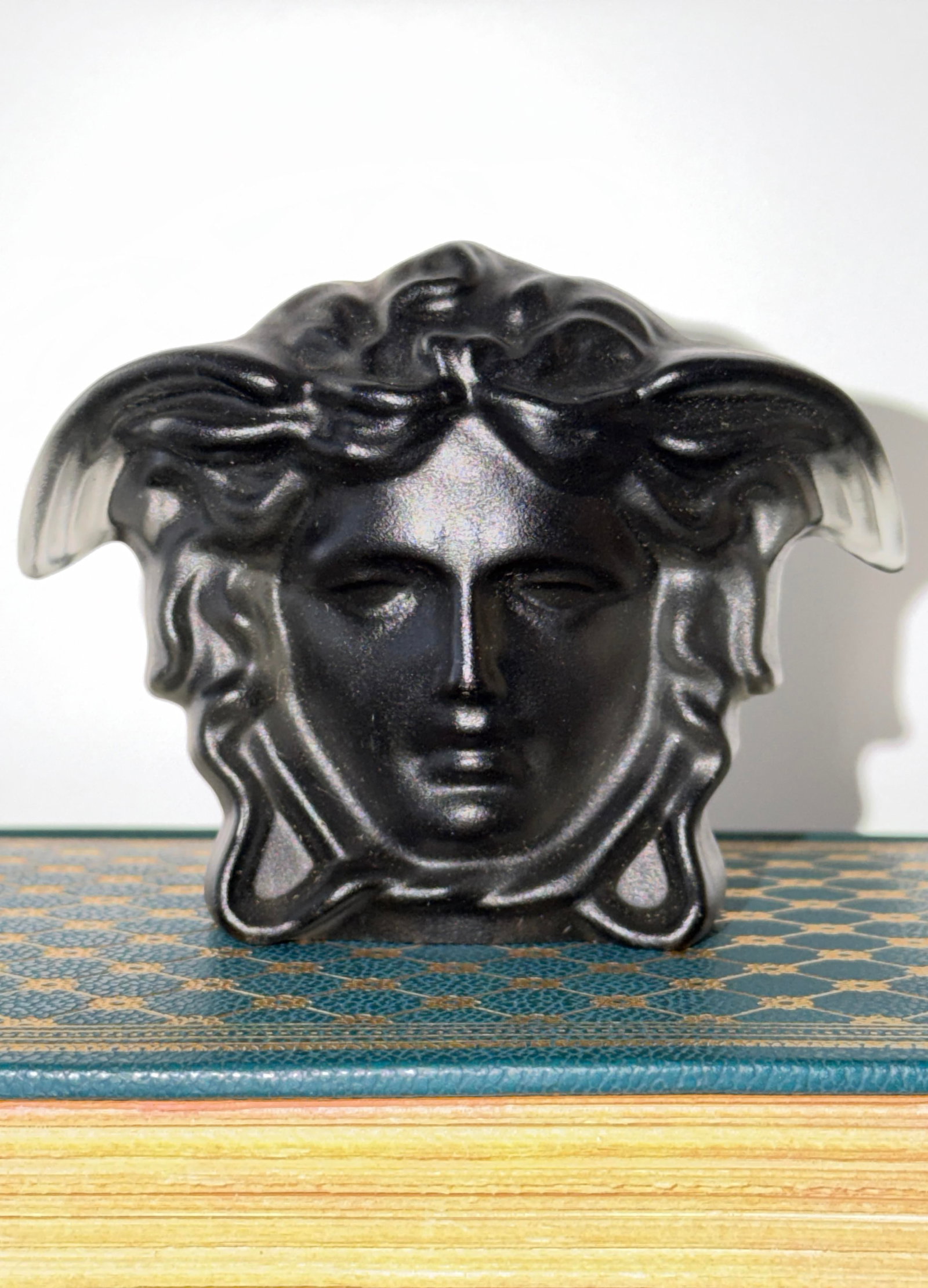 Versace Head of Medusa Black Matte Frosted Crystal Paperweight by Rosenthal of Germany - 4