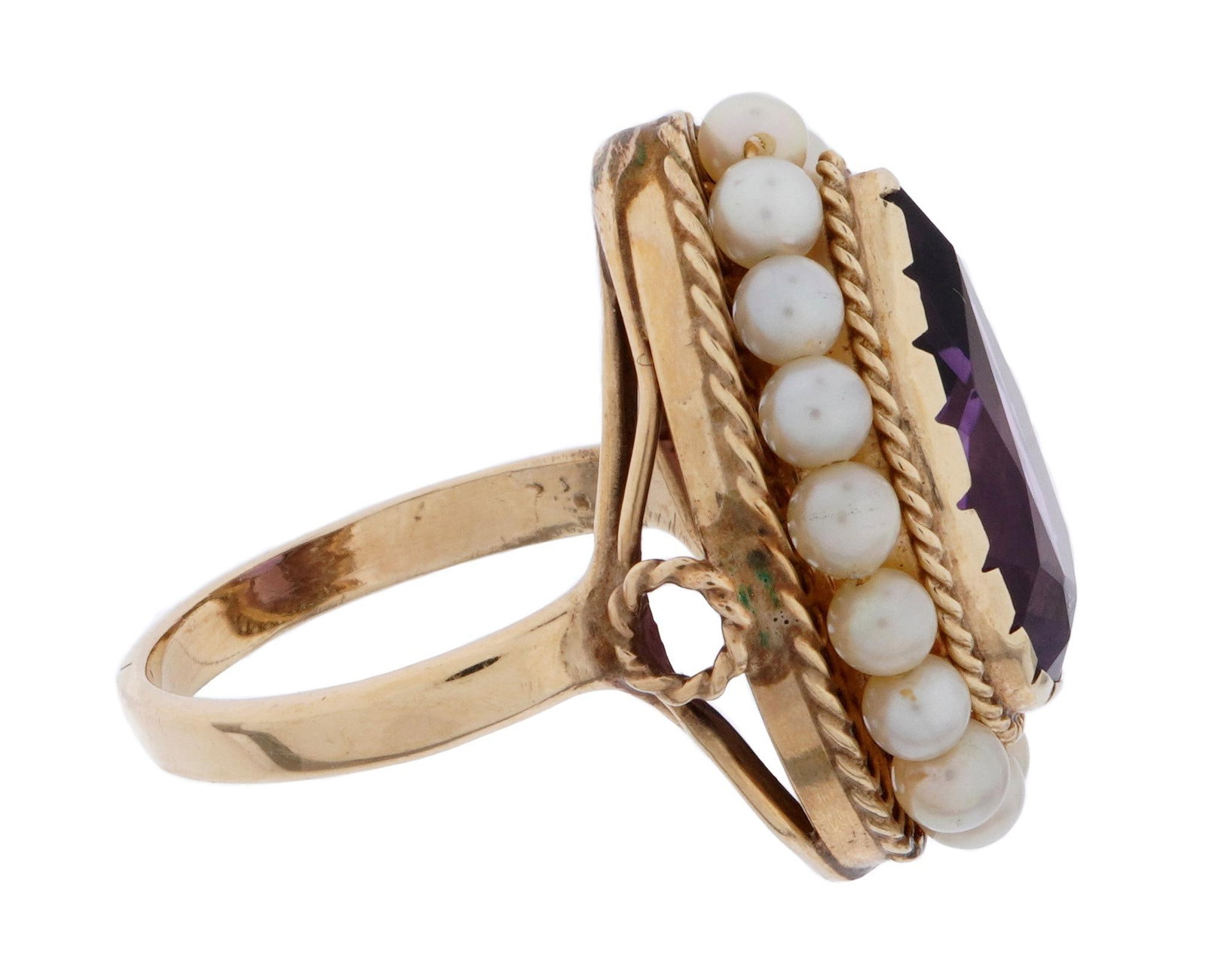 14k Gold Amethyst and Seed Pearl Ring - 3