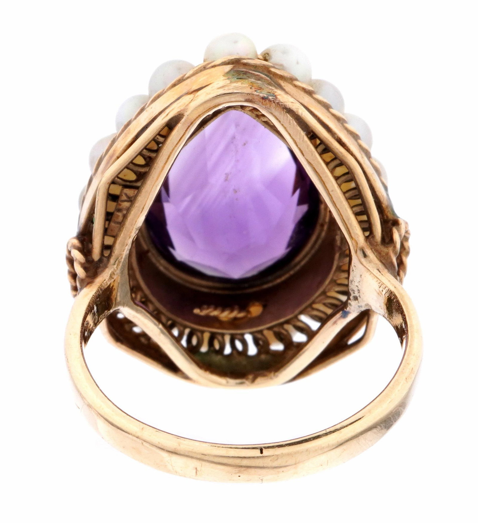 14k Gold Amethyst and Seed Pearl Ring - 4