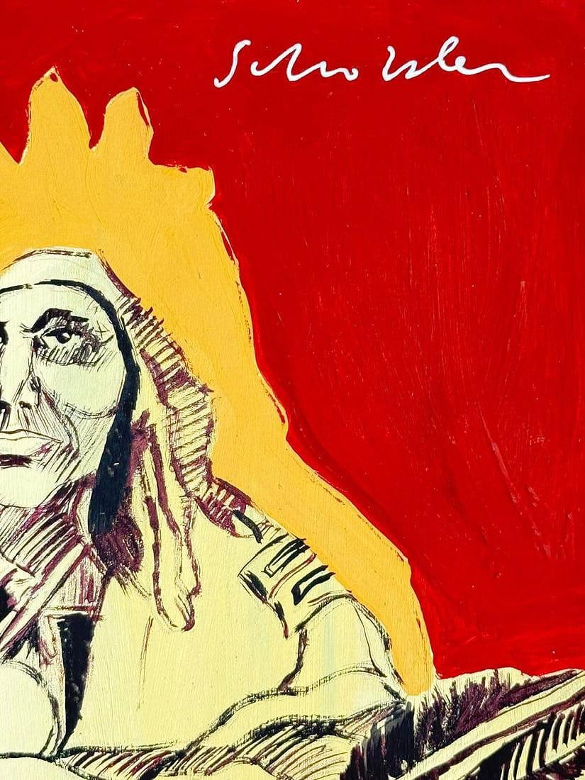 1980s In the Style of Fritz Scholder Drawing on Paper Painting - 3