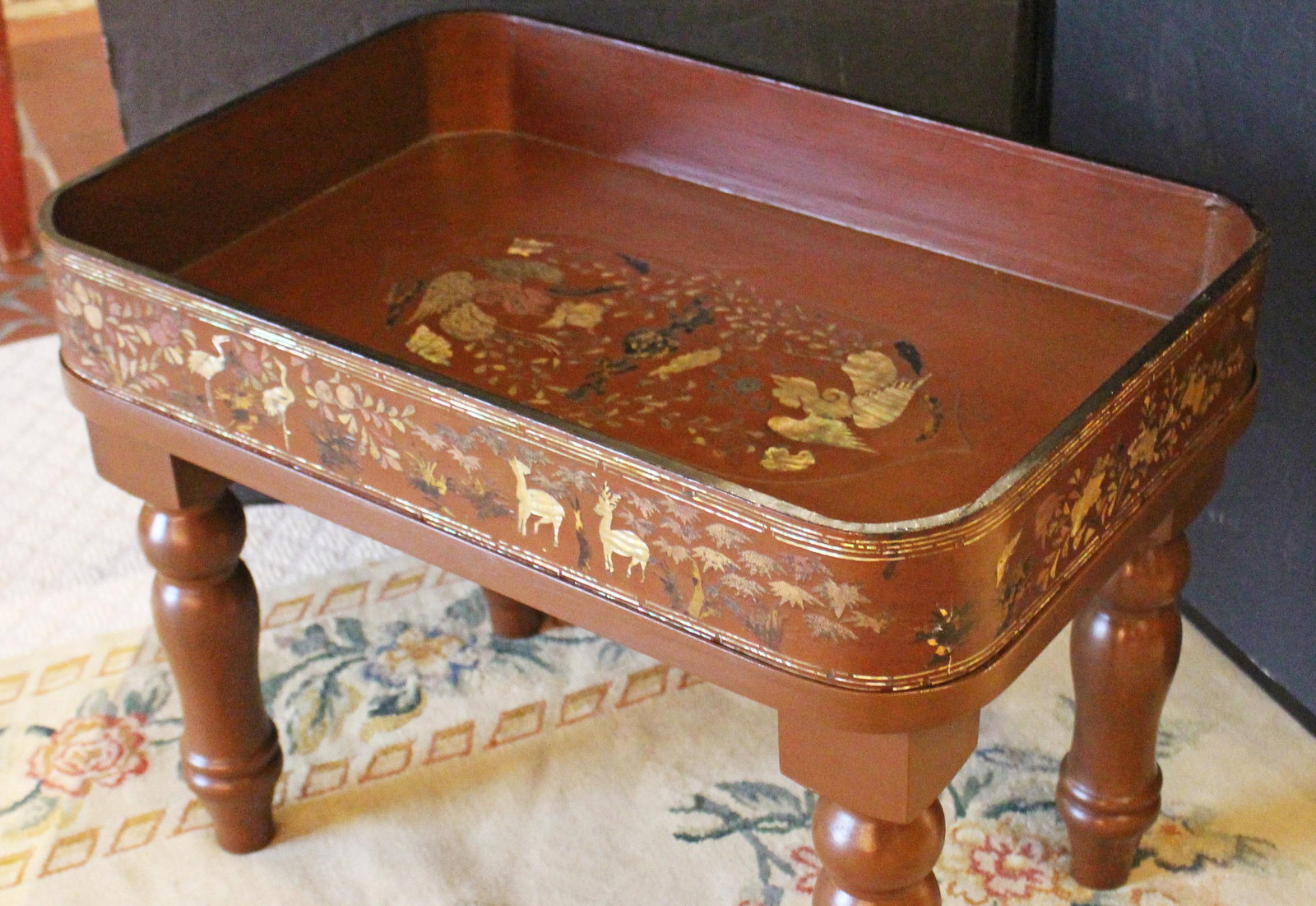 Mid-Late 19th Century Chinese or Korean Burnt Red Lacquer Gallery Tray Now on Custom Stand - 2