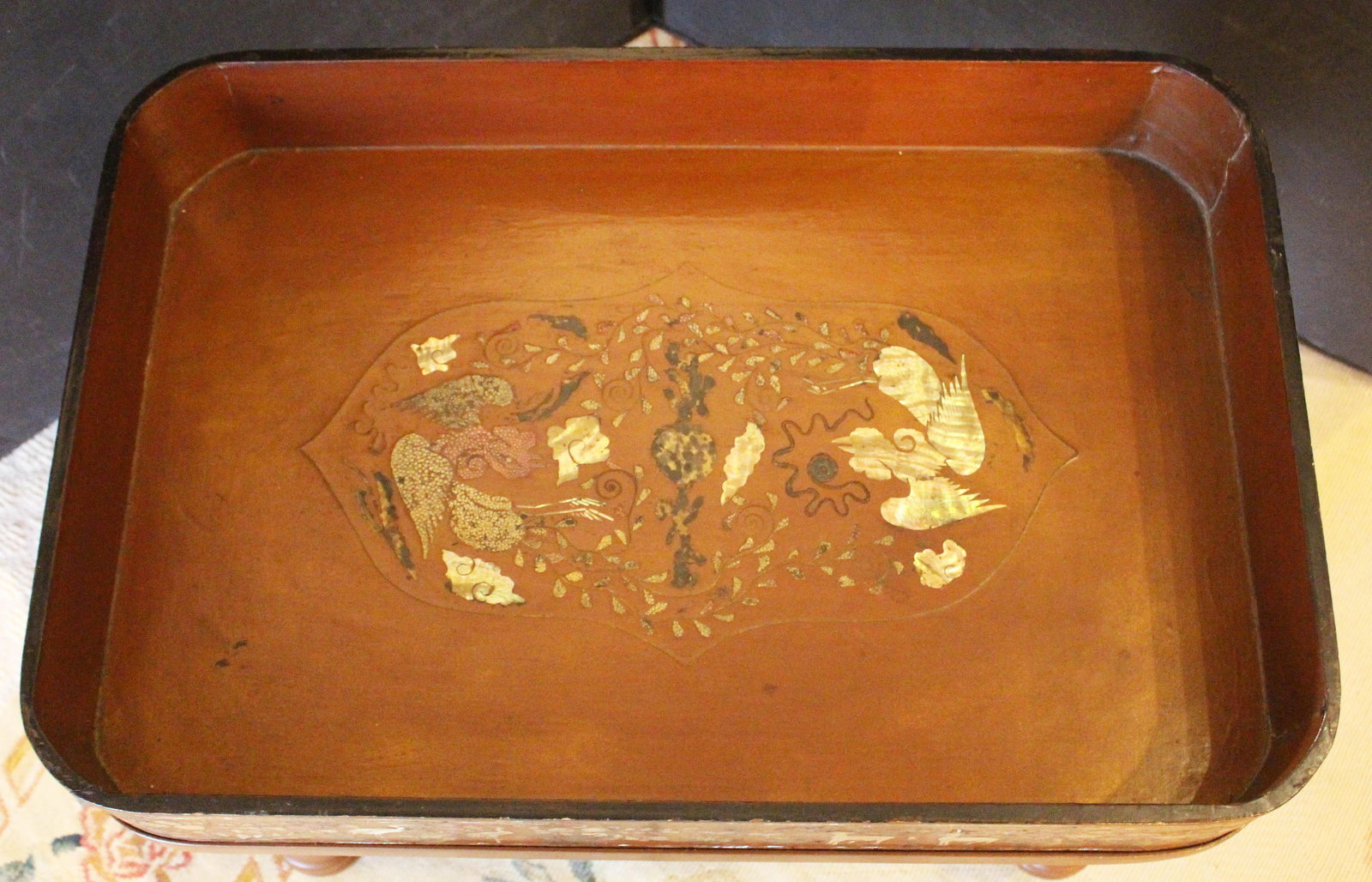 Mid-Late 19th Century Chinese or Korean Burnt Red Lacquer Gallery Tray Now on Custom Stand - 3