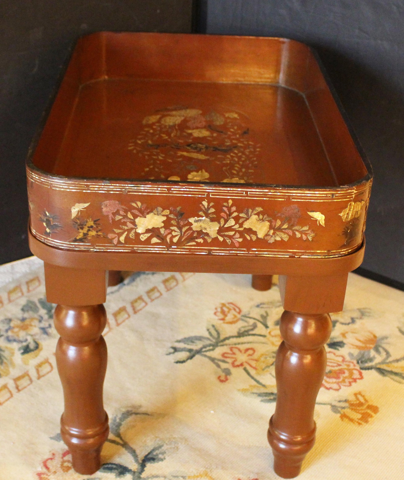 Mid-Late 19th Century Chinese or Korean Burnt Red Lacquer Gallery Tray Now on Custom Stand - 5