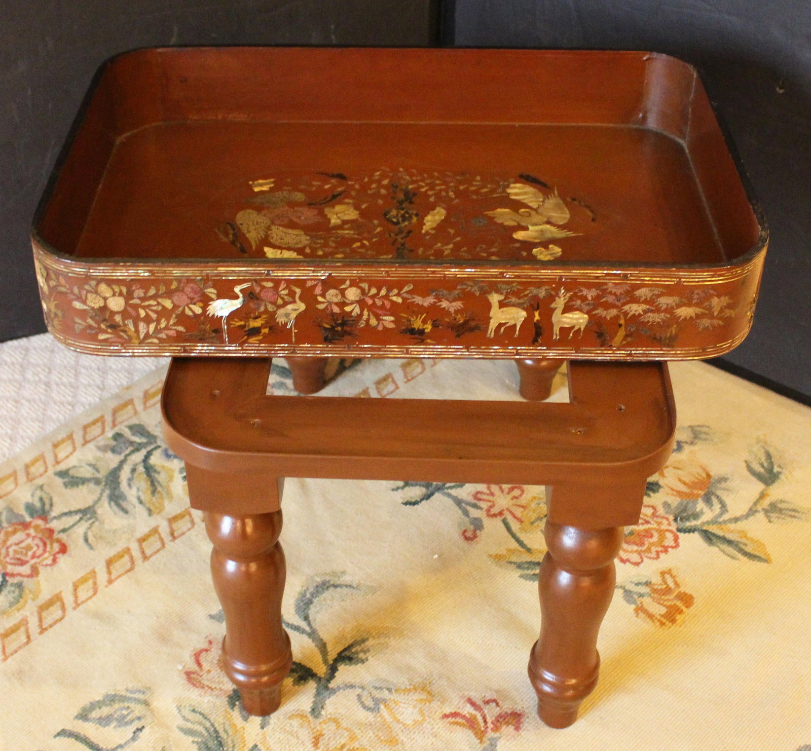 Mid-Late 19th Century Chinese or Korean Burnt Red Lacquer Gallery Tray Now on Custom Stand - 8