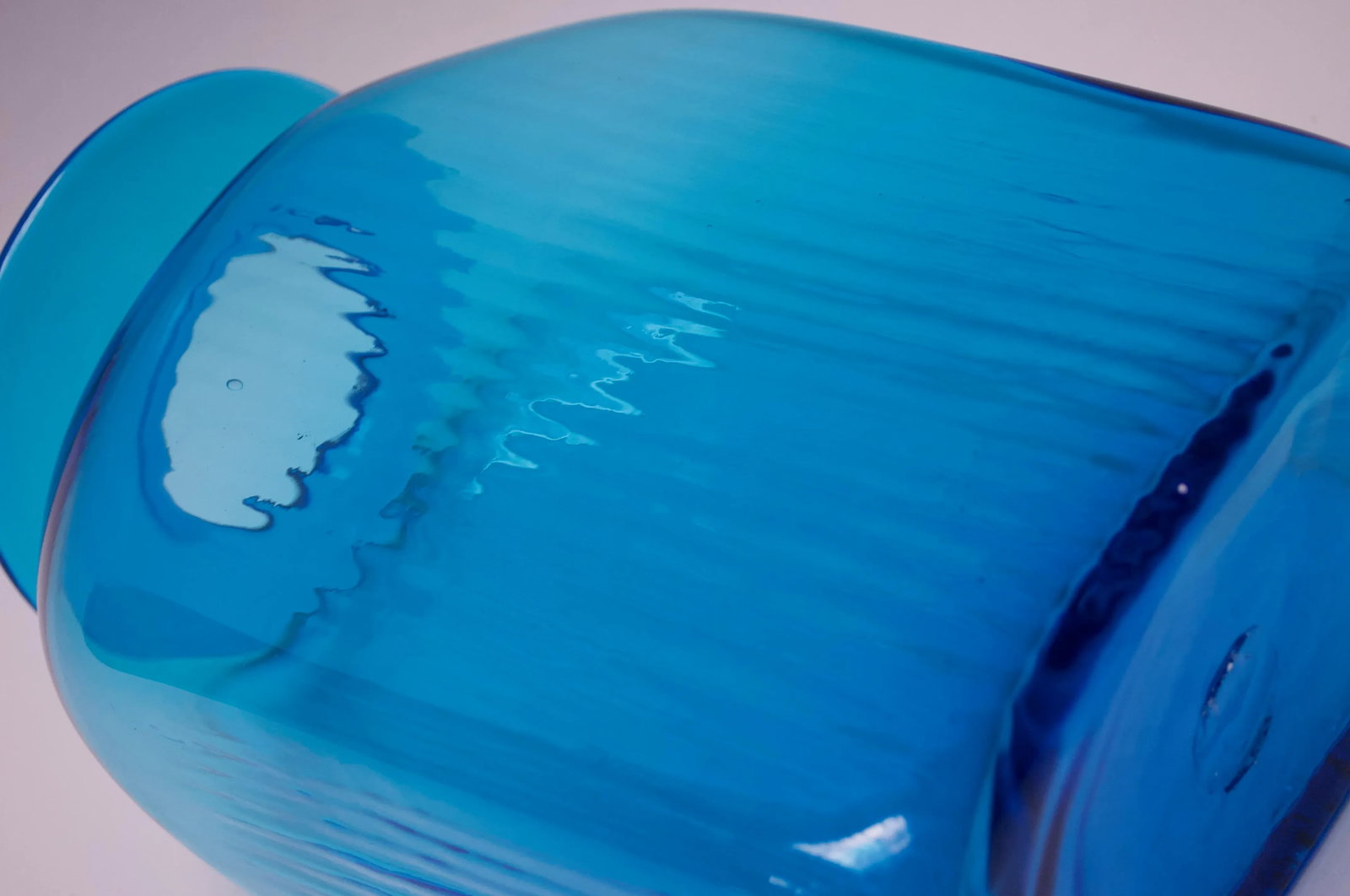 Large Blenko Blown Glass Turquoise Asymmetrical "Ribbed" Vase - 6