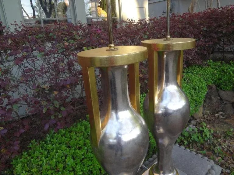 Monumental Neoclassical Style Silver and Gold Giltwood Urn Form Lamps-Pair - 10