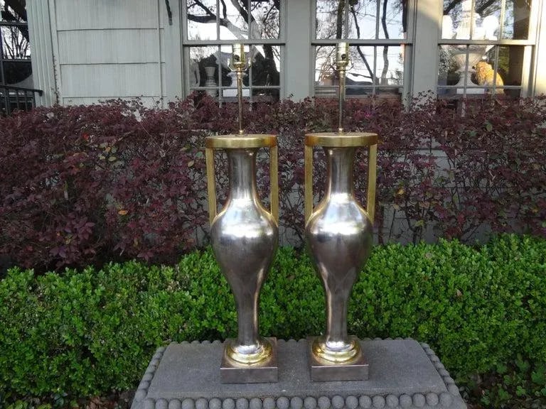 Monumental Neoclassical Style Silver and Gold Giltwood Urn Form Lamps-Pair - 11