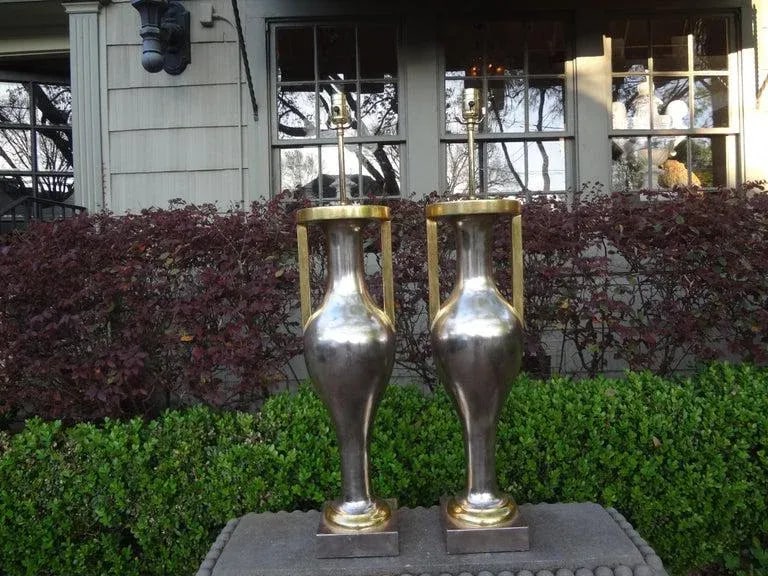 Monumental Neoclassical Style Silver and Gold Giltwood Urn Form Lamps-Pair - 12