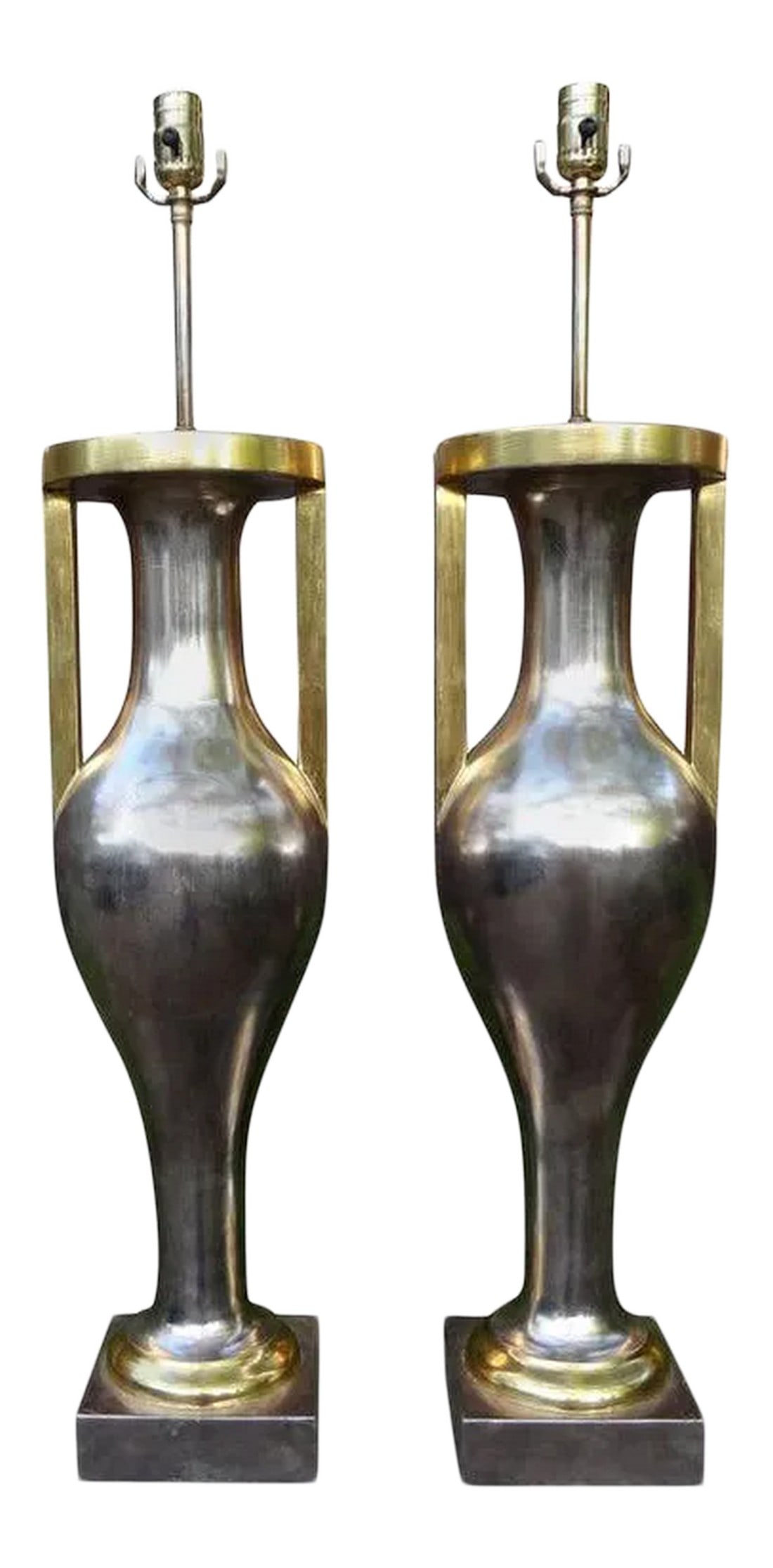 Monumental Neoclassical Style Silver and Gold Giltwood Urn Form Lamps-Pair (1 of 13)