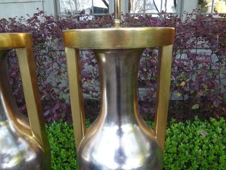 Monumental Neoclassical Style Silver and Gold Giltwood Urn Form Lamps-Pair - 4