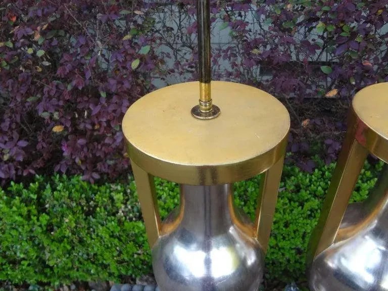 Monumental Neoclassical Style Silver and Gold Giltwood Urn Form Lamps-Pair - 5
