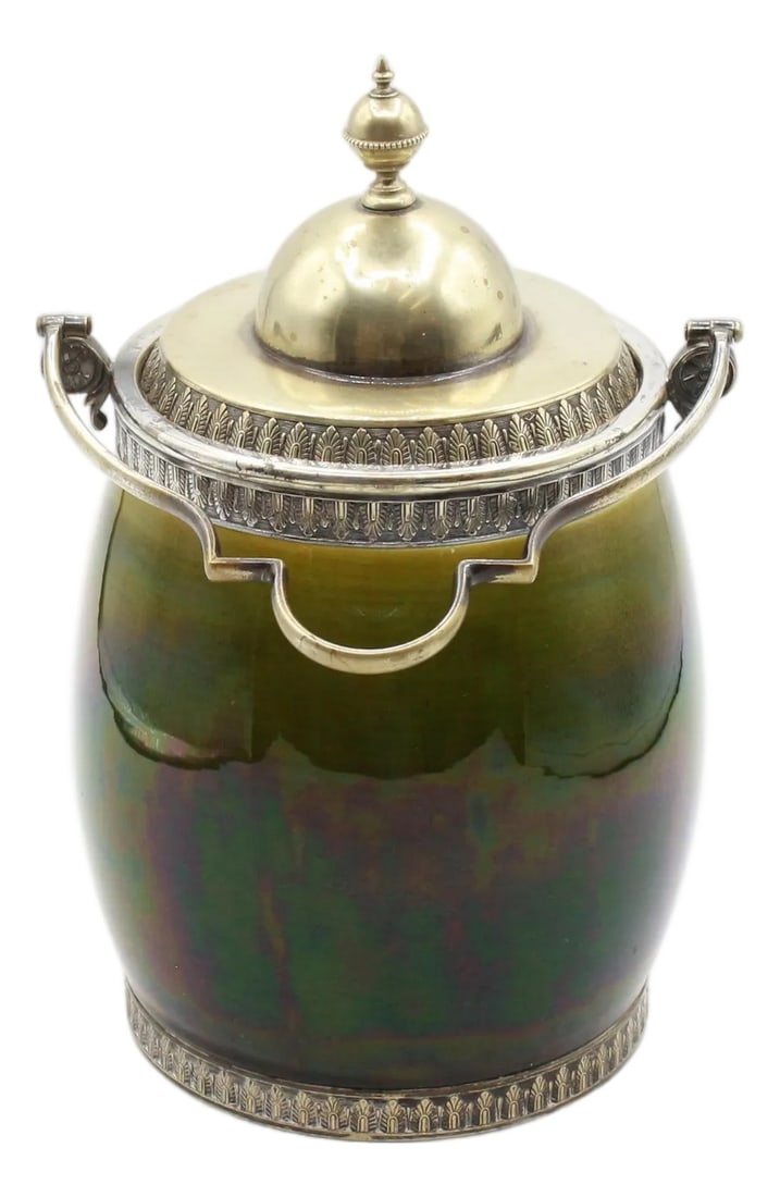 Circa 1880 French Majolica and Silverplate Biscuit Box by Sarreguemines (1 of 11)