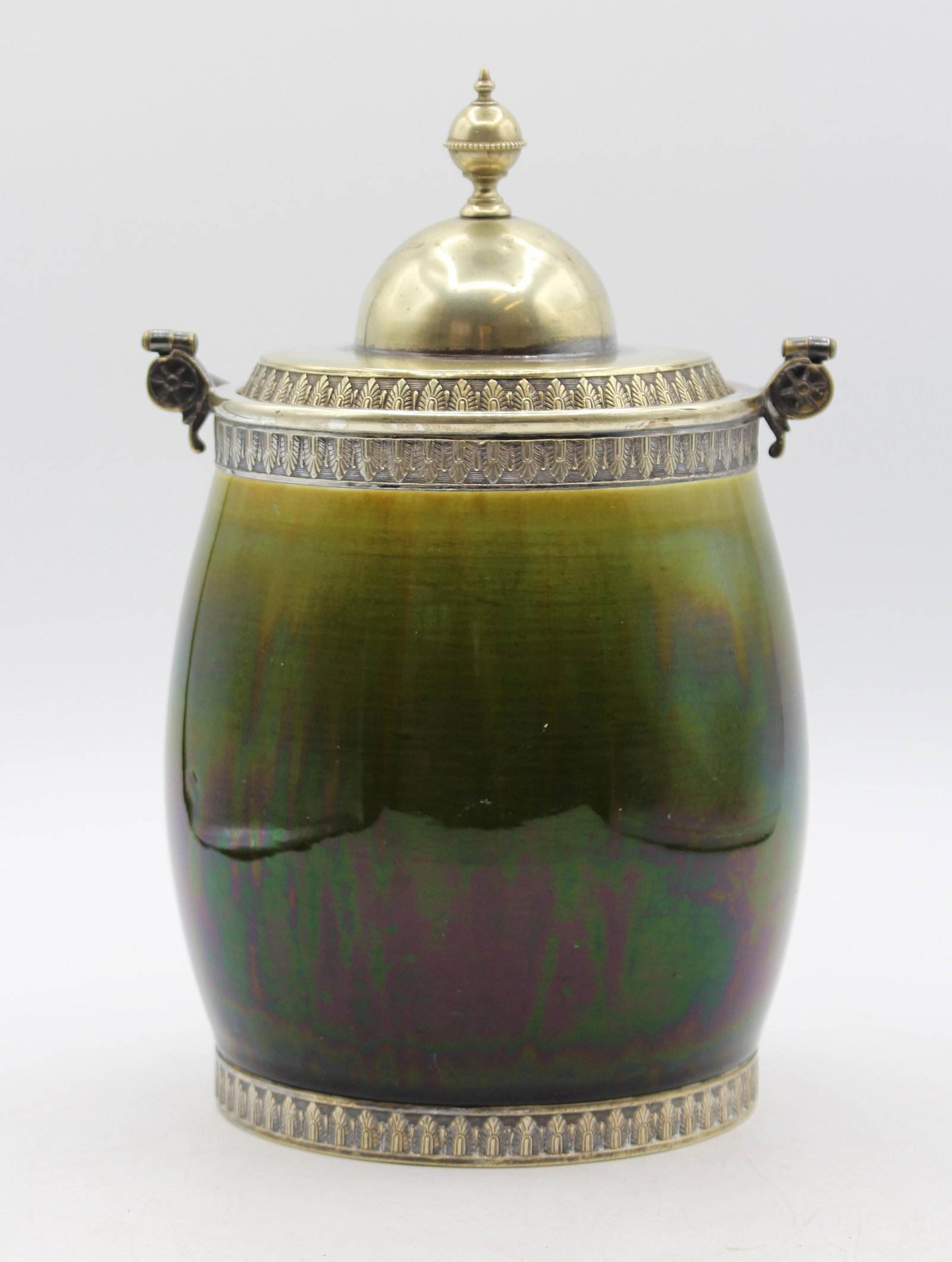 Circa 1880 French Majolica and Silverplate Biscuit Box by Sarreguemines - 3