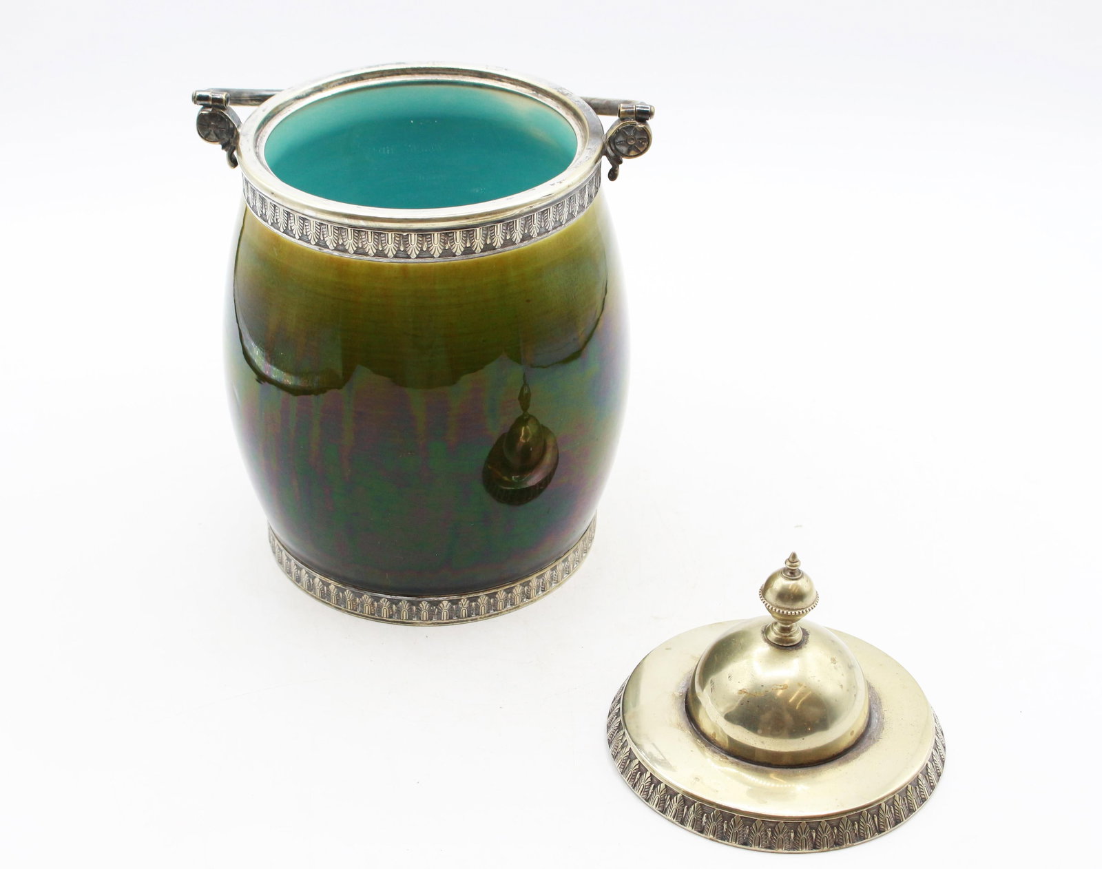 Circa 1880 French Majolica and Silverplate Biscuit Box by Sarreguemines - 6
