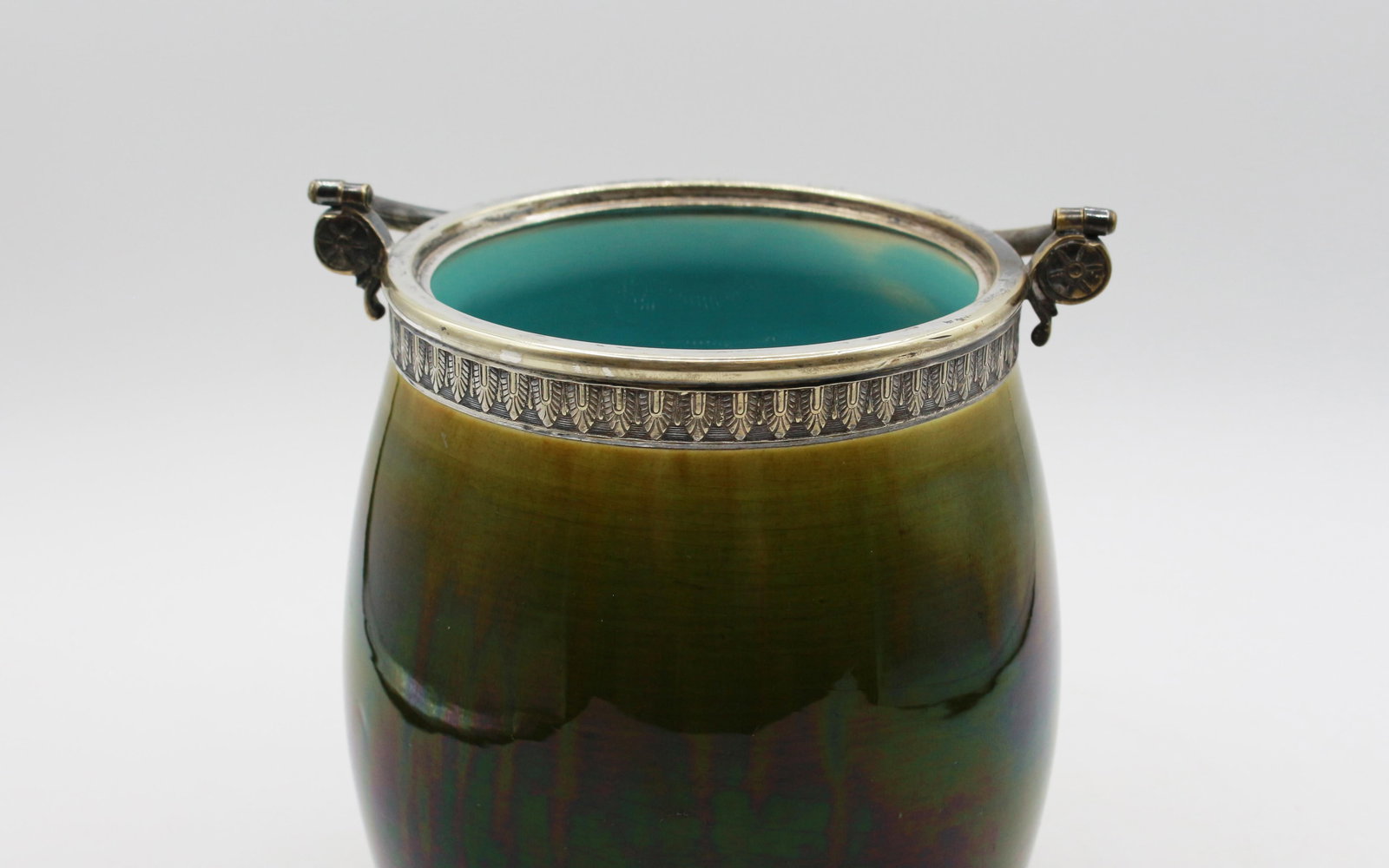 Circa 1880 French Majolica and Silverplate Biscuit Box by Sarreguemines - 9