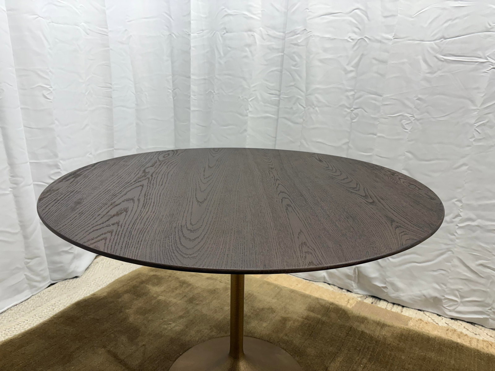 Rh Aero Bistro Table "” 42" Round Brown Oak Top | Antiqued Brass Pedestal Base - 11