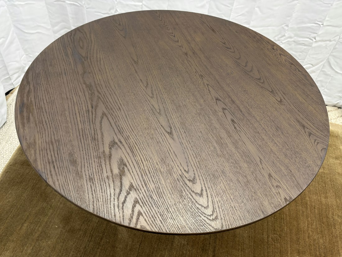 Rh Aero Bistro Table "” 42" Round Brown Oak Top | Antiqued Brass Pedestal Base - 13