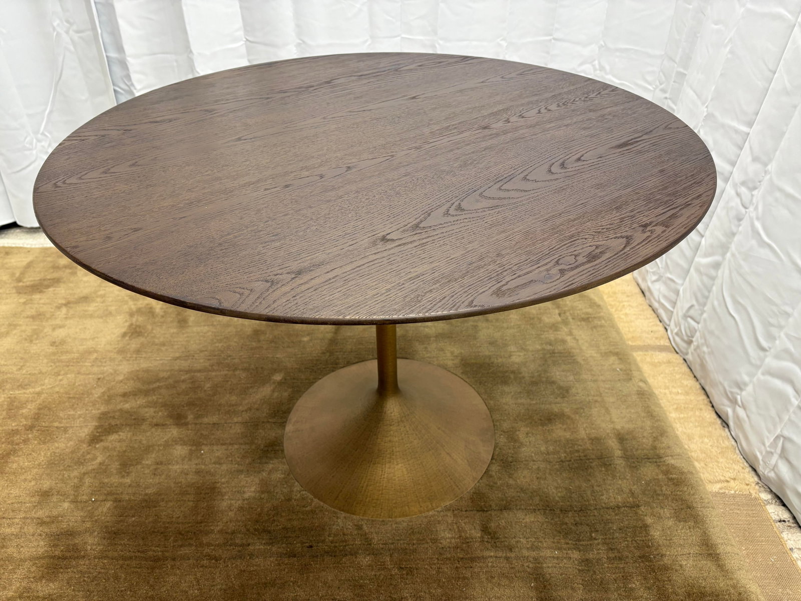Rh Aero Bistro Table "” 42" Round Brown Oak Top | Antiqued Brass Pedestal Base - 14