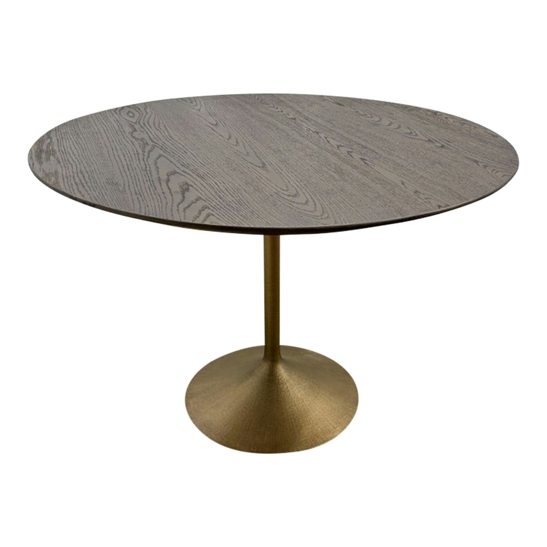 Rh Aero Bistro Table "” 42" Round Brown Oak Top | Antiqued Brass Pedestal Base: RH Restoration Hardware Aero Bistro Table "” 42" Round Brown Oak Top | Antiqued Brass Pedestal Base Open Box | Midcentury-Inspired Design | Sculptural Pedestal Table Configured Retail: "• 