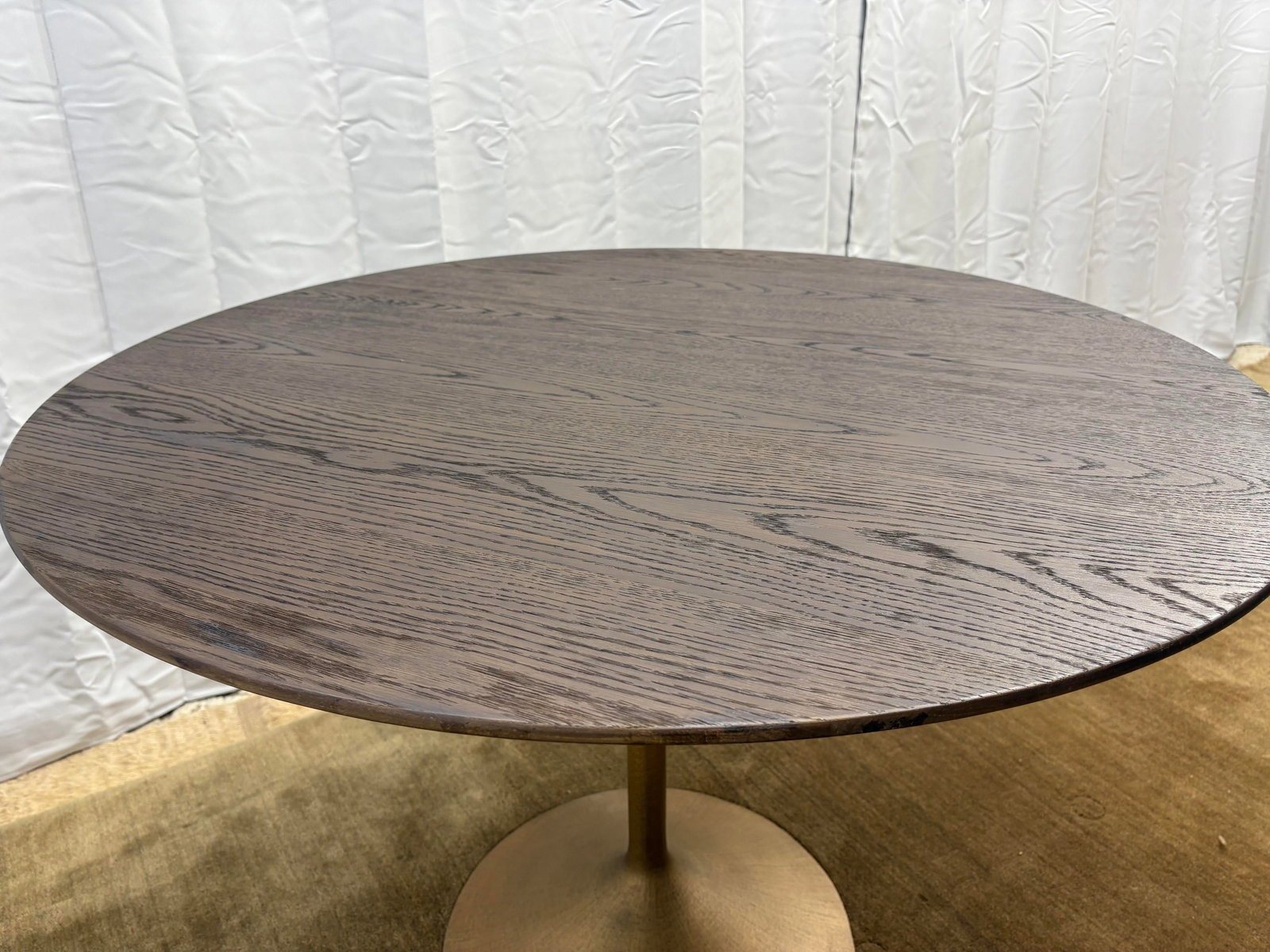 Rh Aero Bistro Table "” 42" Round Brown Oak Top | Antiqued Brass Pedestal Base - 2