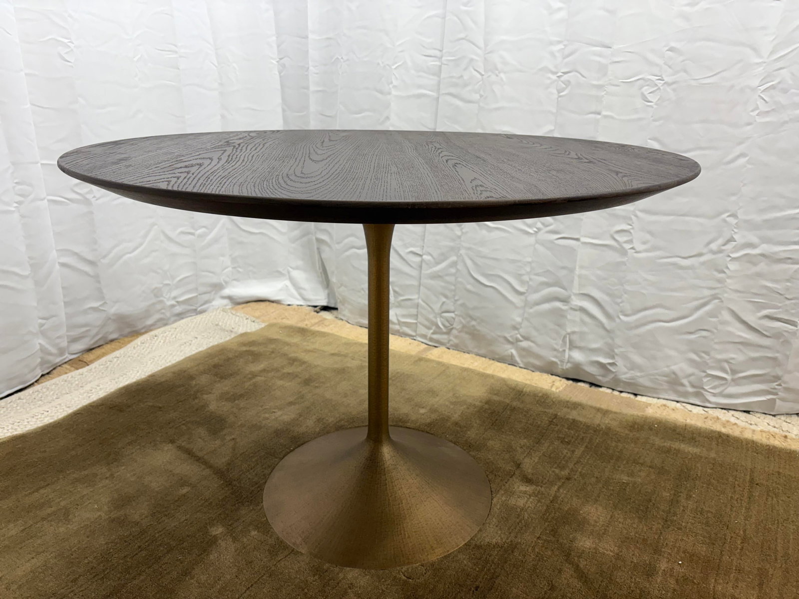 Rh Aero Bistro Table "” 42" Round Brown Oak Top | Antiqued Brass Pedestal Base - 3