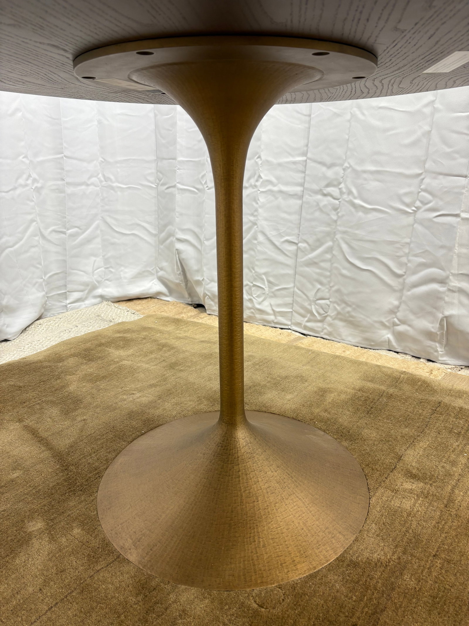 Rh Aero Bistro Table "” 42" Round Brown Oak Top | Antiqued Brass Pedestal Base - 4