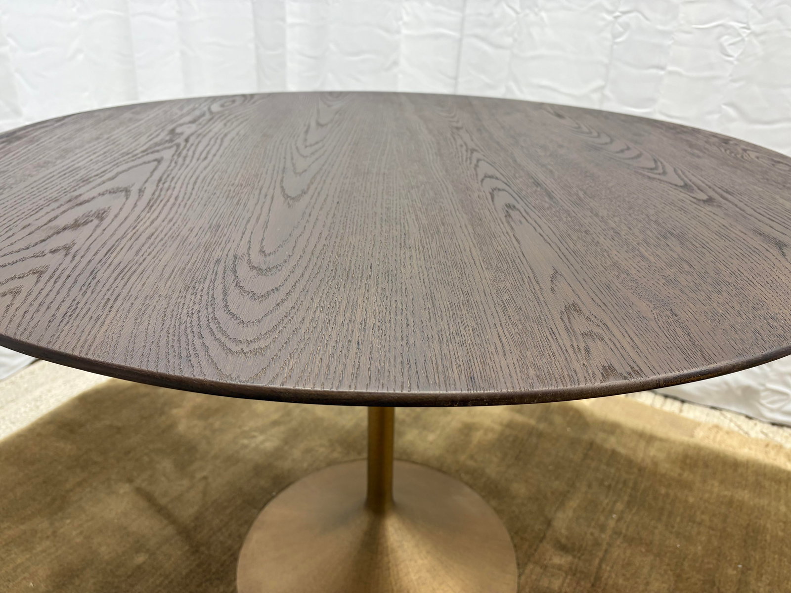 Rh Aero Bistro Table "” 42" Round Brown Oak Top | Antiqued Brass Pedestal Base - 8