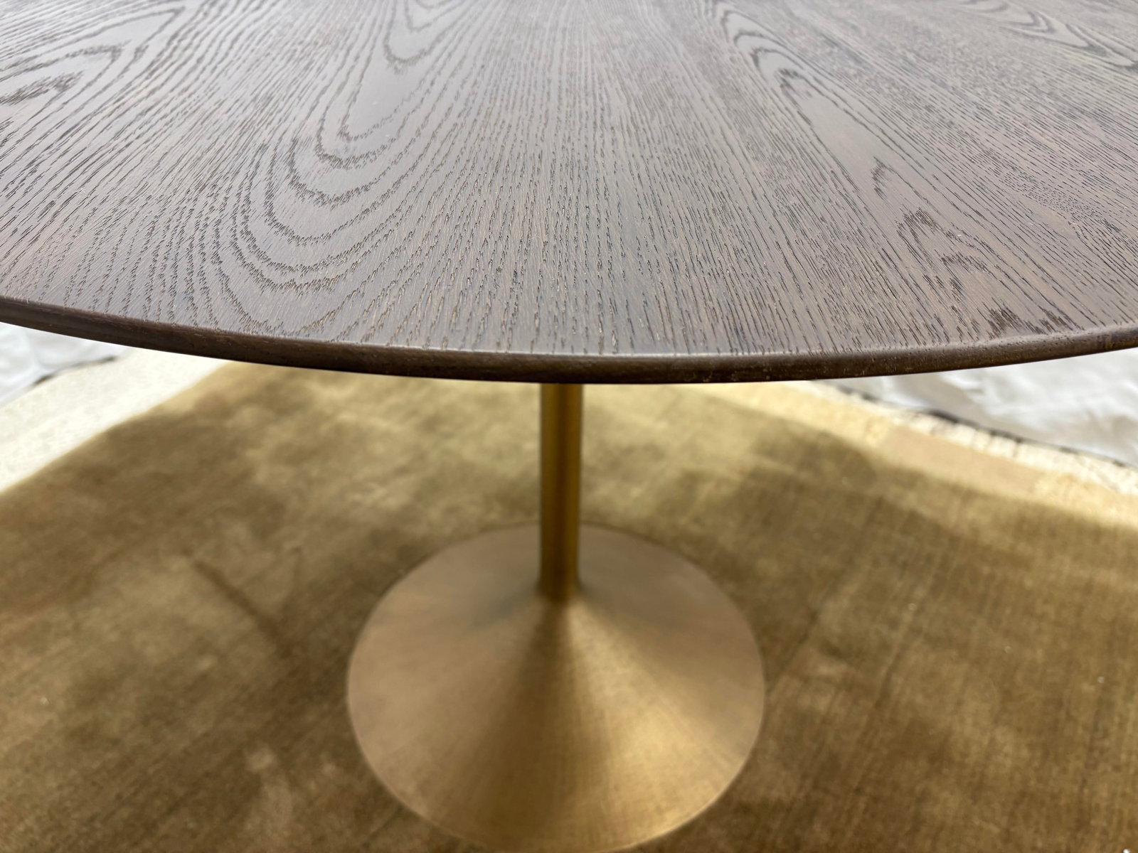 Rh Aero Bistro Table "” 42" Round Brown Oak Top | Antiqued Brass Pedestal Base - 9