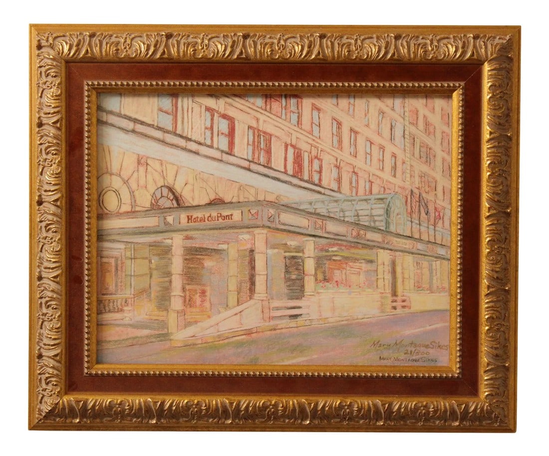 Mary Montague Sikes Hotel Du Pont Custom Framed Giclee Art Print: High Quality Custom Framed Fine Art Print Condition: Alterations: Original Condition Unaltered Imperfections: Some Imperfections Condition Notes: Clean Pre-Owned Condition. Dimensions: Height: 15.75