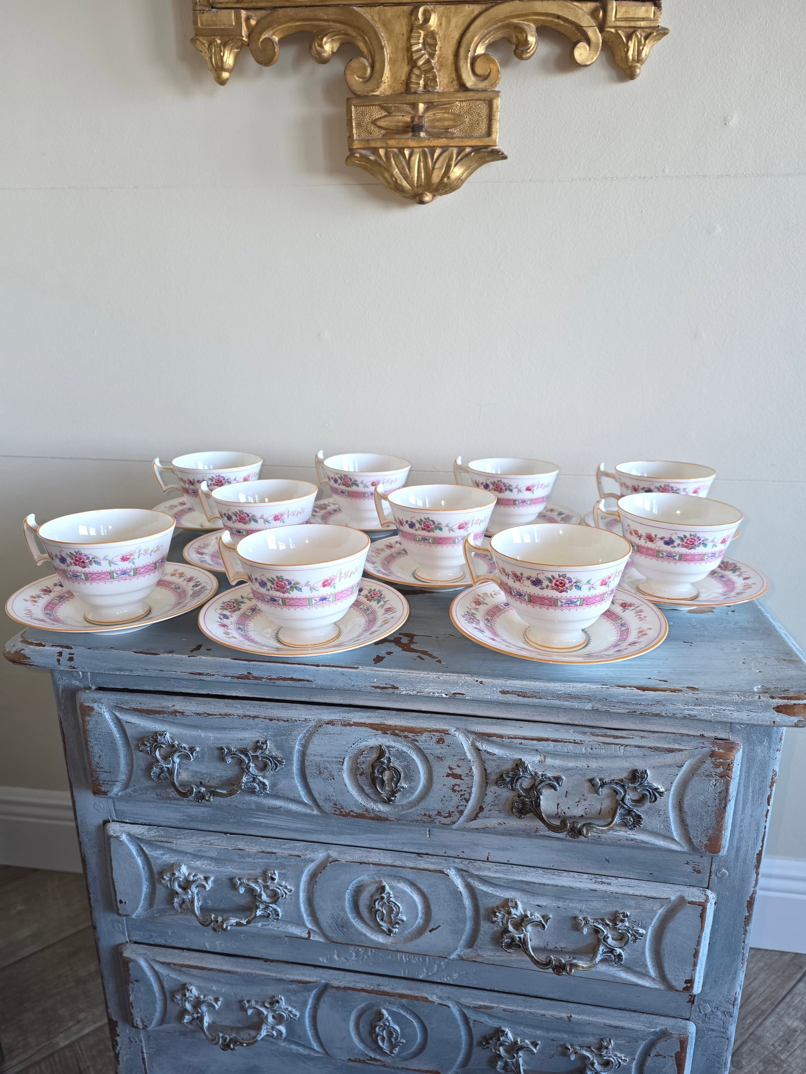 Antique Royal Doulton Footed Cups and Saucers Pattern E4630 - 4