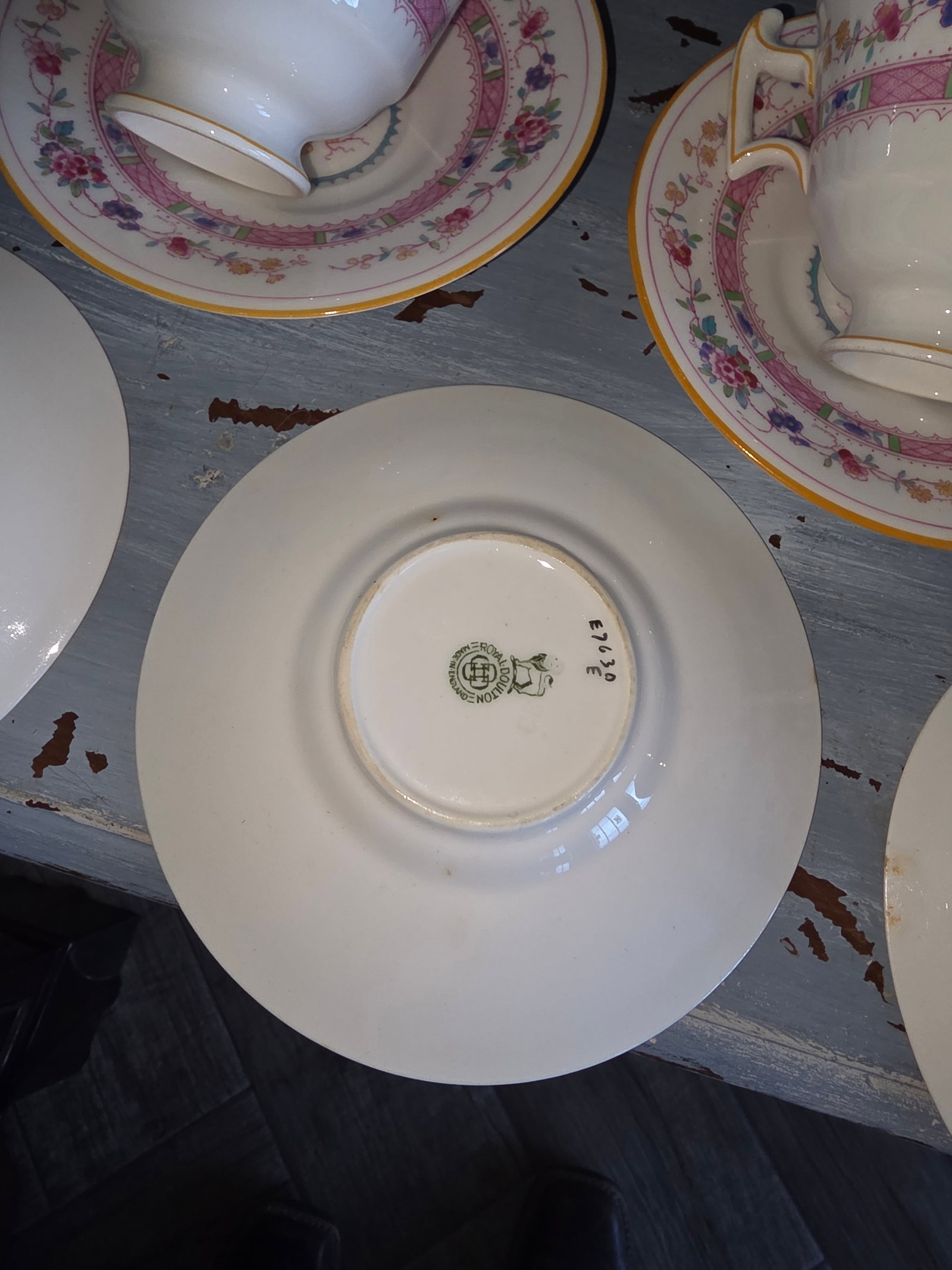 Antique Royal Doulton Footed Cups and Saucers Pattern E4630 - 5