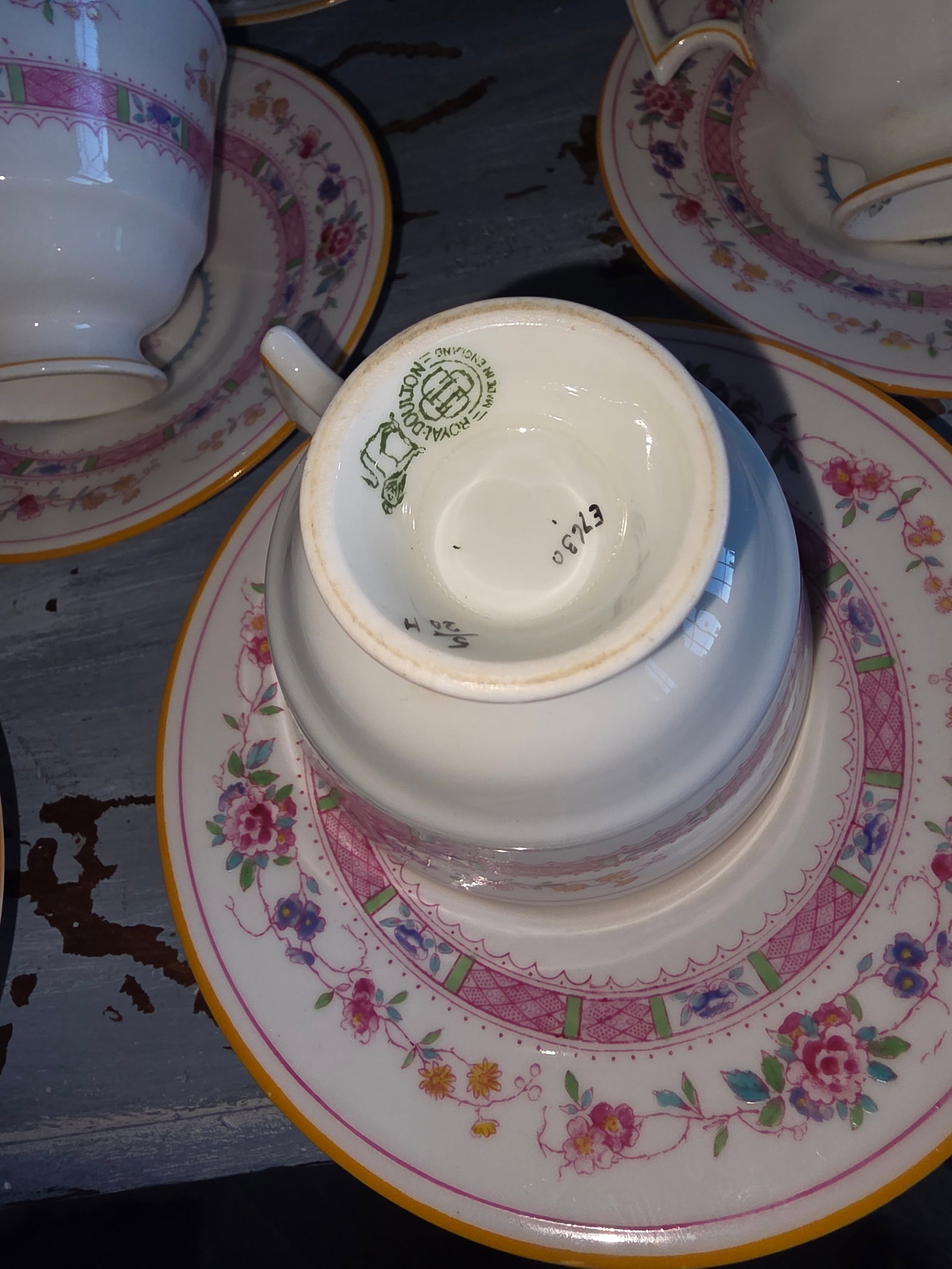 Antique Royal Doulton Footed Cups and Saucers Pattern E4630 - 6