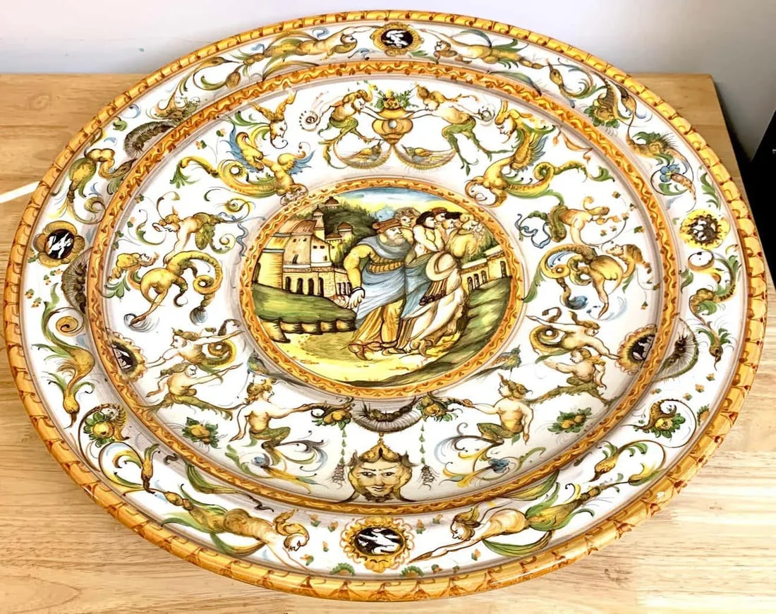 Mid 20th Century Italian Majolica Allegorical Charger by A. Deruta - 11