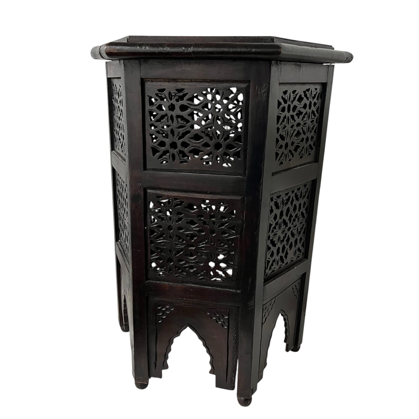 Vintage Anglo Indian Hexagon Hand Carved Drink Table - 3