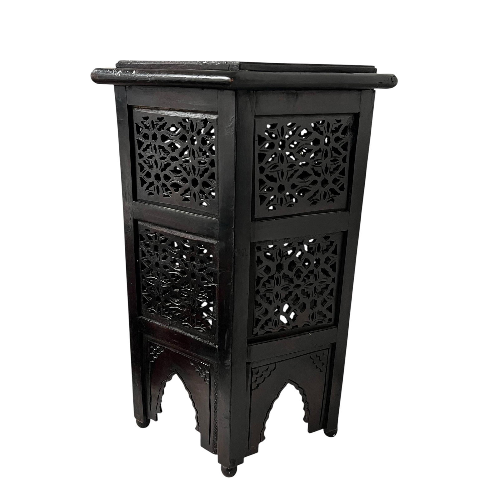 Vintage Anglo Indian Hexagon Hand Carved Drink Table - 4