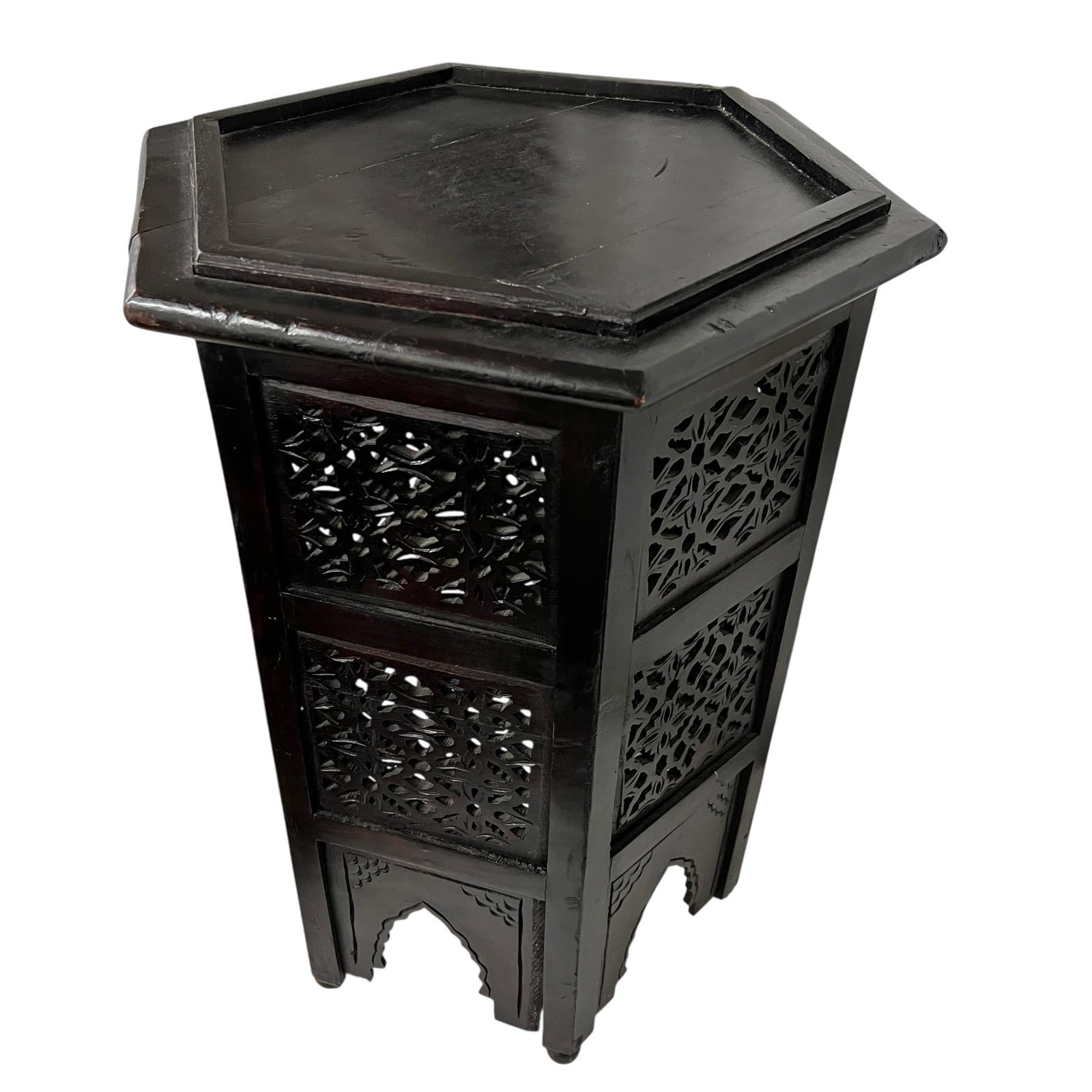 Vintage Anglo Indian Hexagon Hand Carved Drink Table - 5