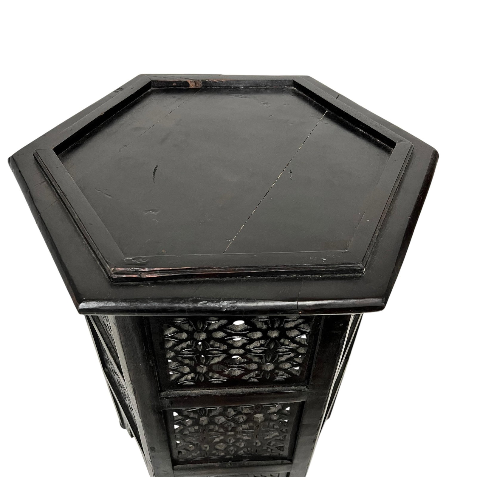 Vintage Anglo Indian Hexagon Hand Carved Drink Table - 6