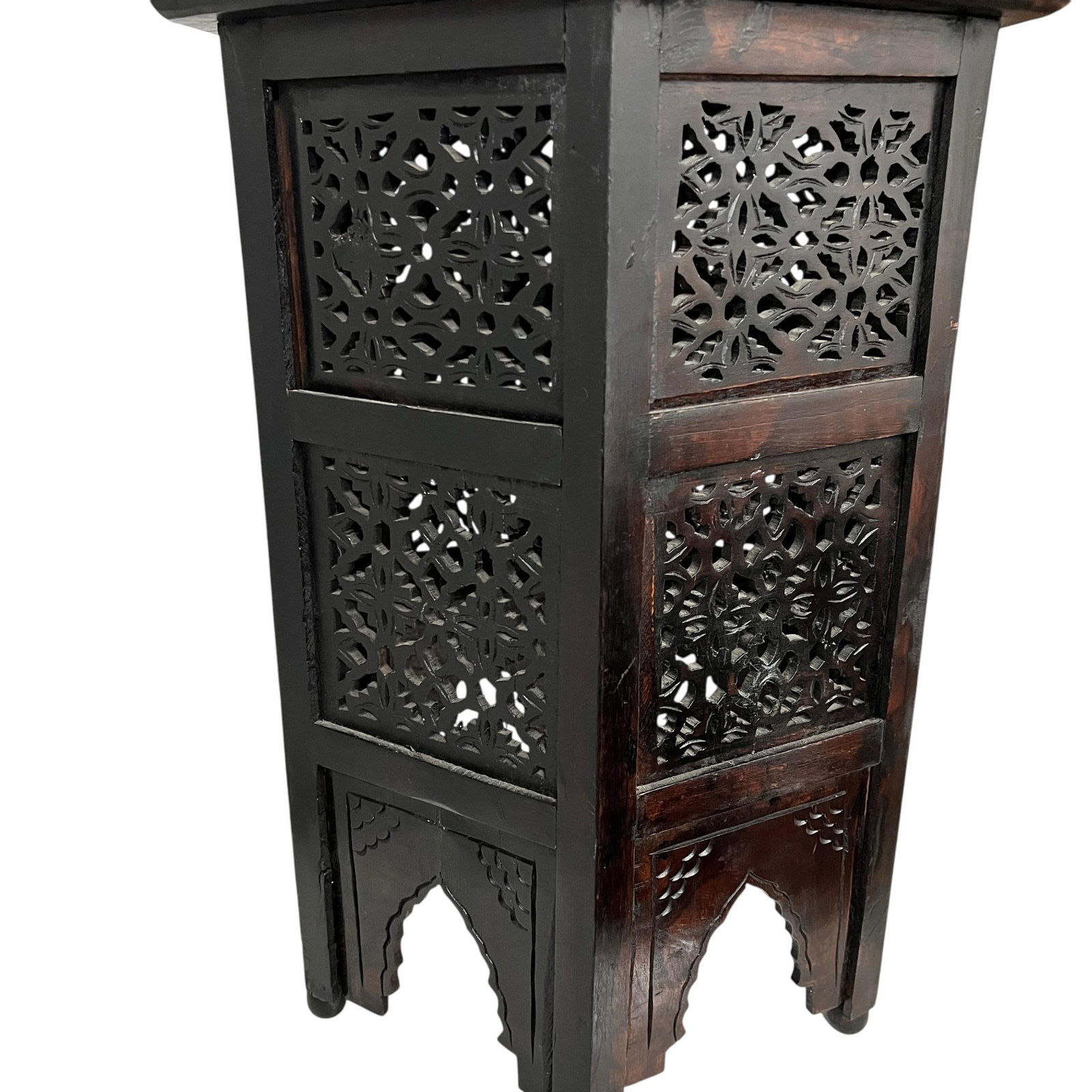 Vintage Anglo Indian Hexagon Hand Carved Drink Table - 7