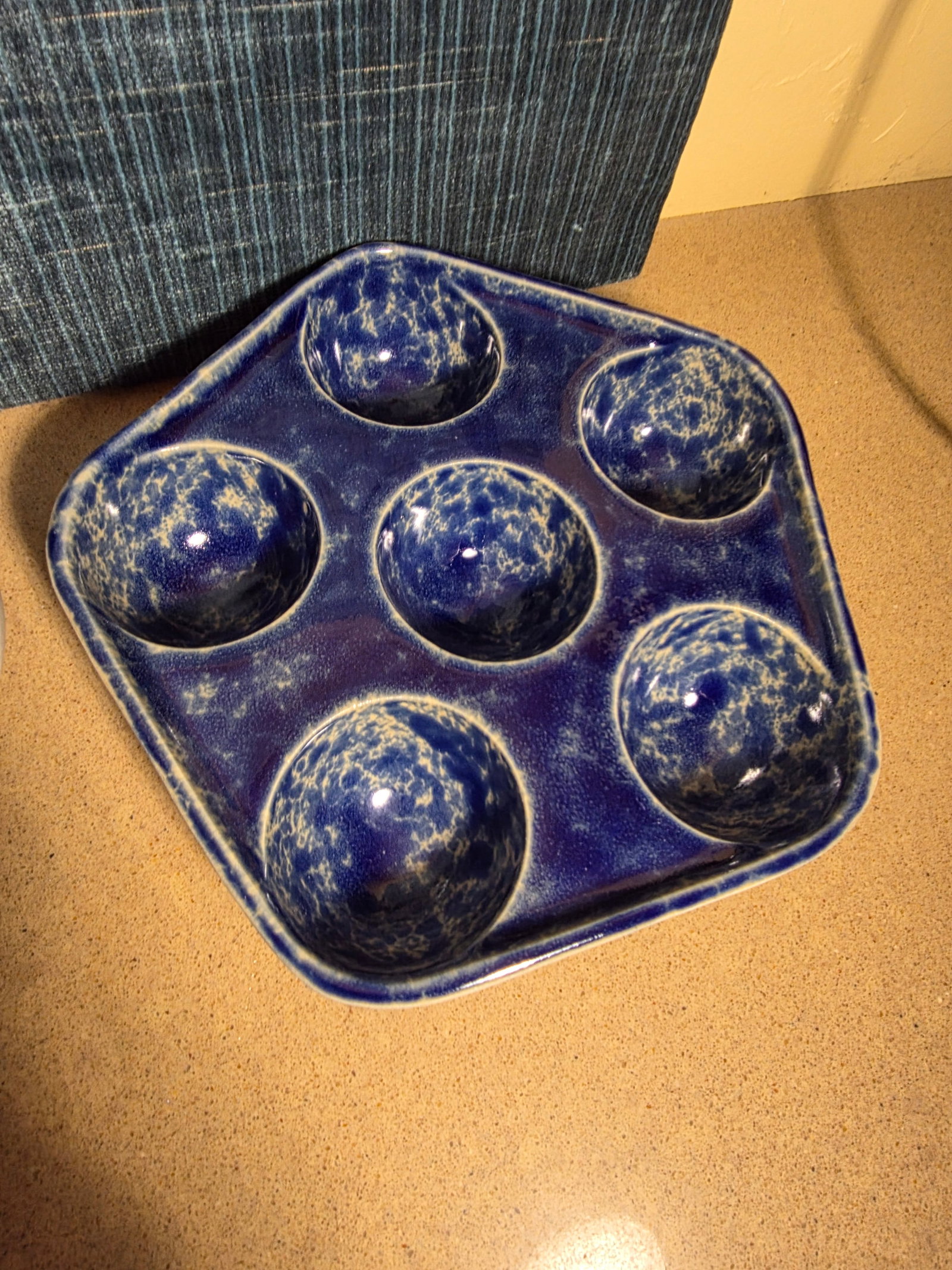 Pair of Bennington Blue Agate Escargot Dishes - 2