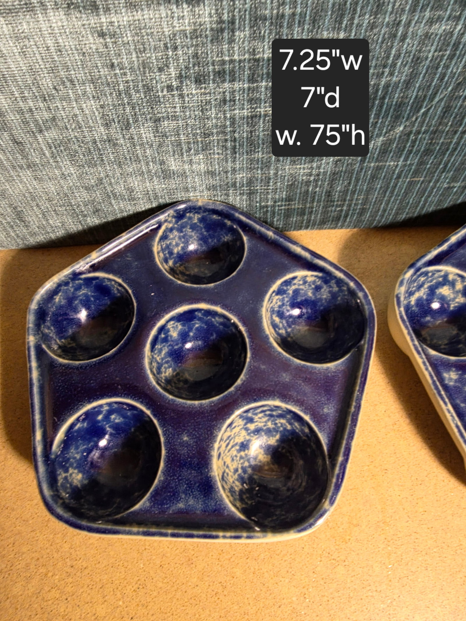 Pair of Bennington Blue Agate Escargot Dishes - 3