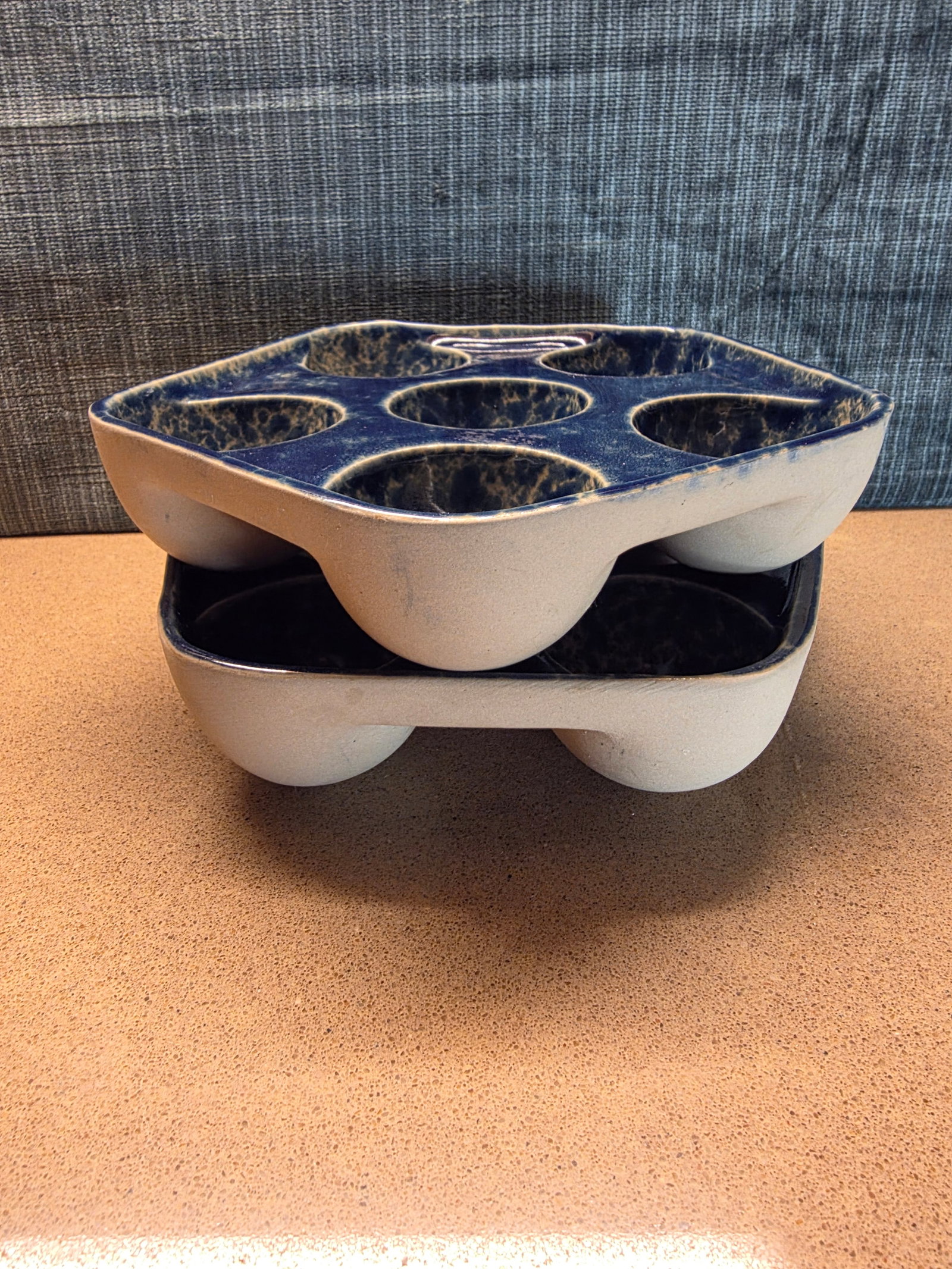 Pair of Bennington Blue Agate Escargot Dishes - 6