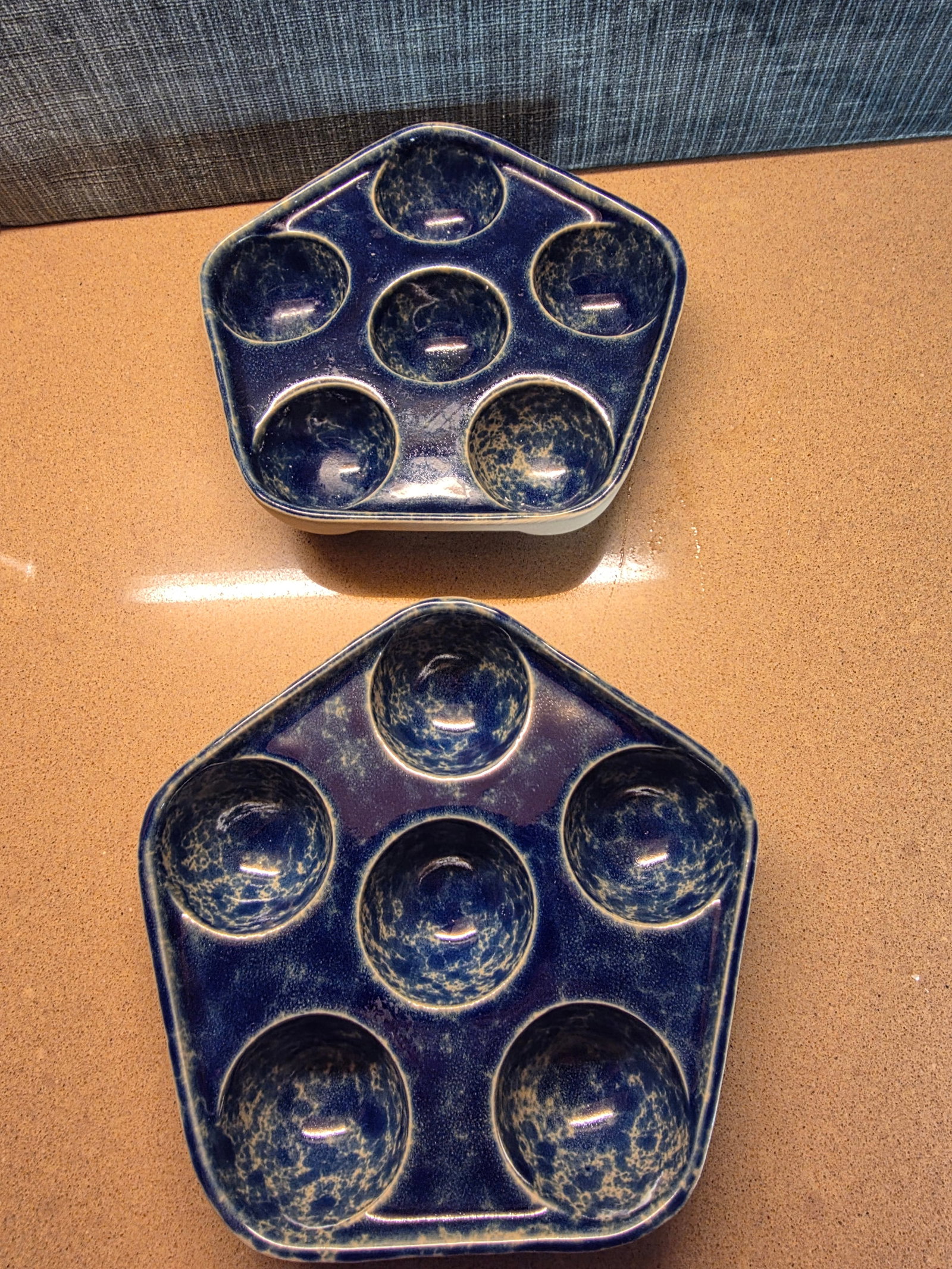 Pair of Bennington Blue Agate Escargot Dishes - 7