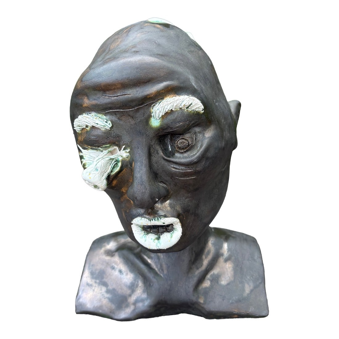 Mid-Century Glazed Pottery Surrealist Bust Sculpture (1 of 12)